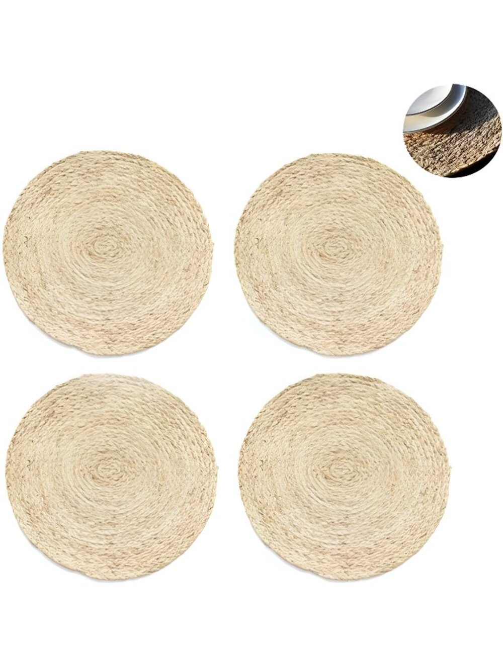 Round Braided Placemats Set of 4, 100% Corn Bran Handmade 13.5 Inches